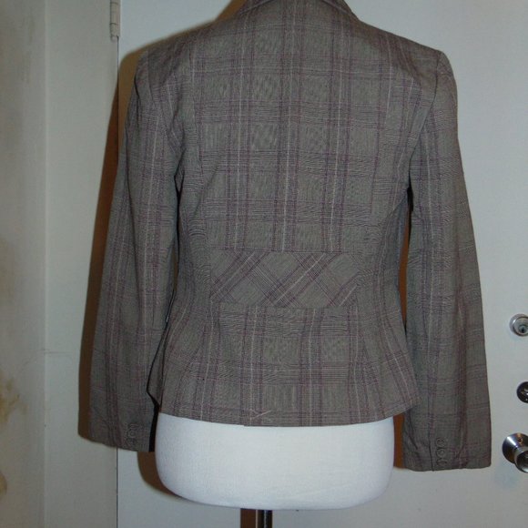 Hillard and Hanson brown beige pink one button women's plaid stretch blazer 4 - Picture 4 of 8